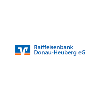 blauer Schriftzug Raiffeisenbank Donau-Heuberg eG und orange blau weißes Logo Raiffeisenbank