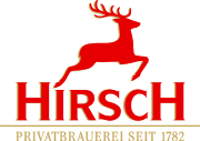 Logo der Hirsch Brauerei mit Hirsch in rot und goldenem Schriftzug mit PRIVATBRAUEREI SEIT 1782