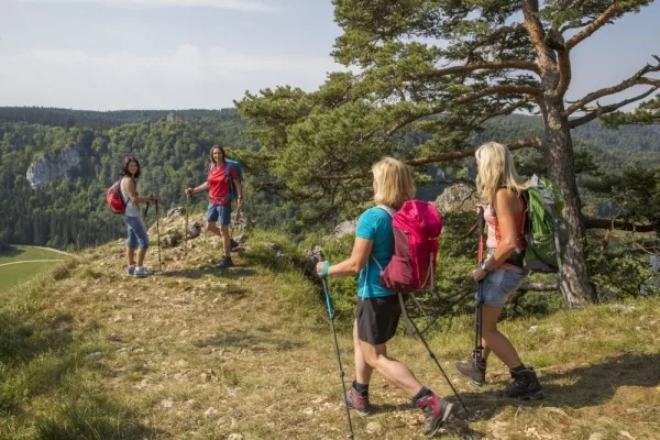 Bild von vier Wanderinnen mit Wanderstöcken auf der Donaufelsentour